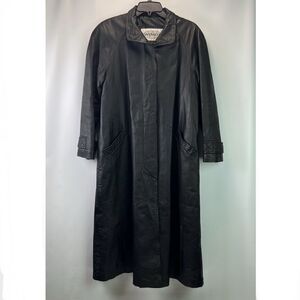 Winlit Black Leather Trench Coat Womens Size Small Long Jacket Vtg 80s Retro